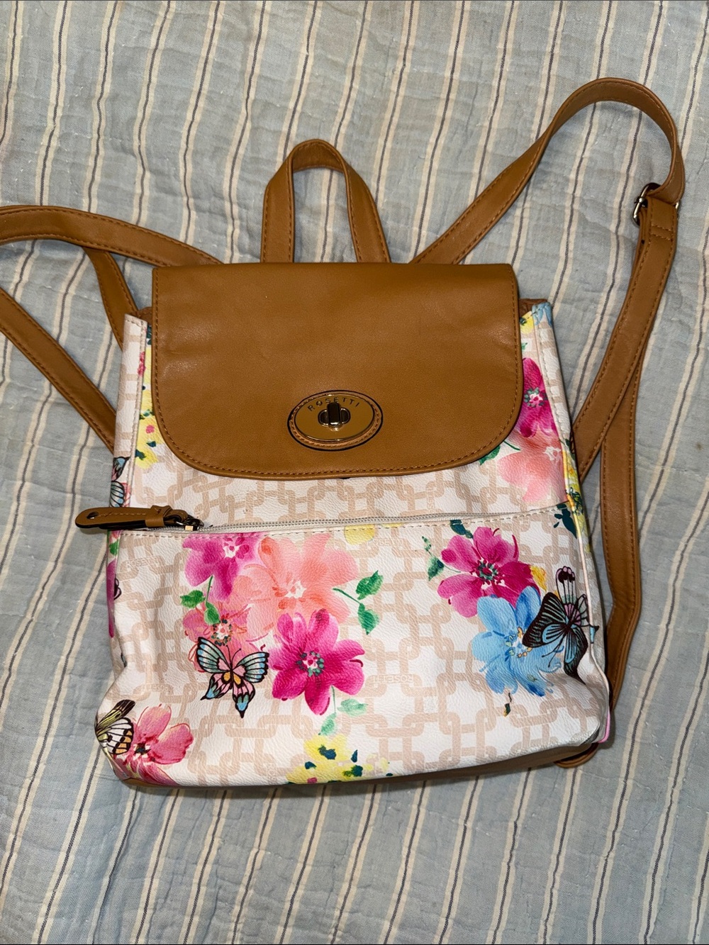 Rosetti Floral & Butterfly Backpack with Tan Trim